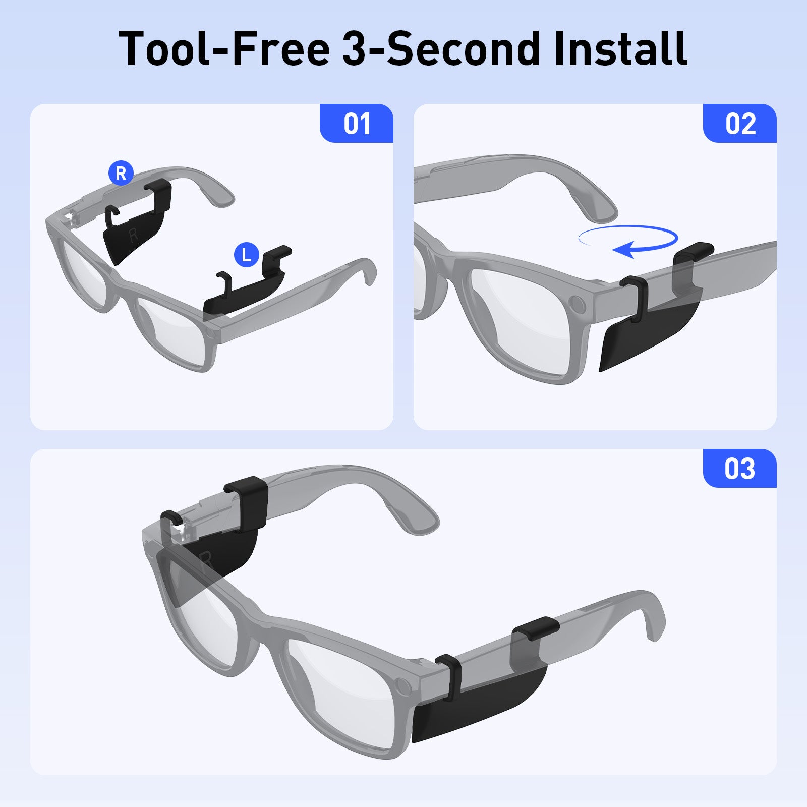 Anti-Glare Side Light Shields For Meta Glasses （3D Printed)